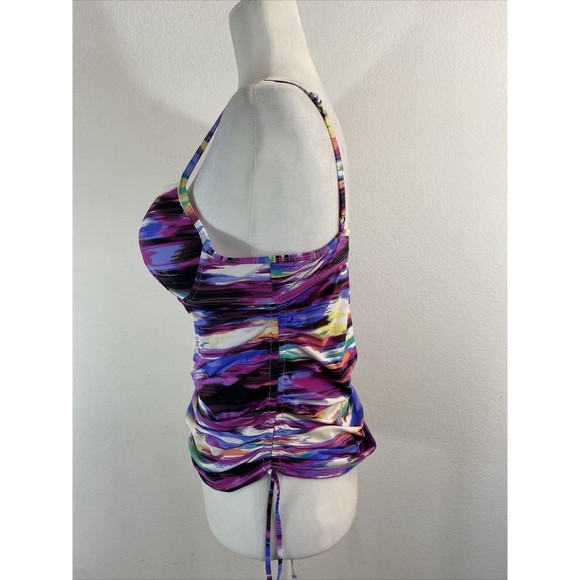 SPANX ASSETS By Sara Blakely Brush Strokes Tankini Swim Top Padded Bra Sz L - Picture 2 of 11